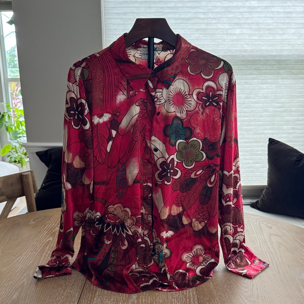 Chico's Floral Red Blouse